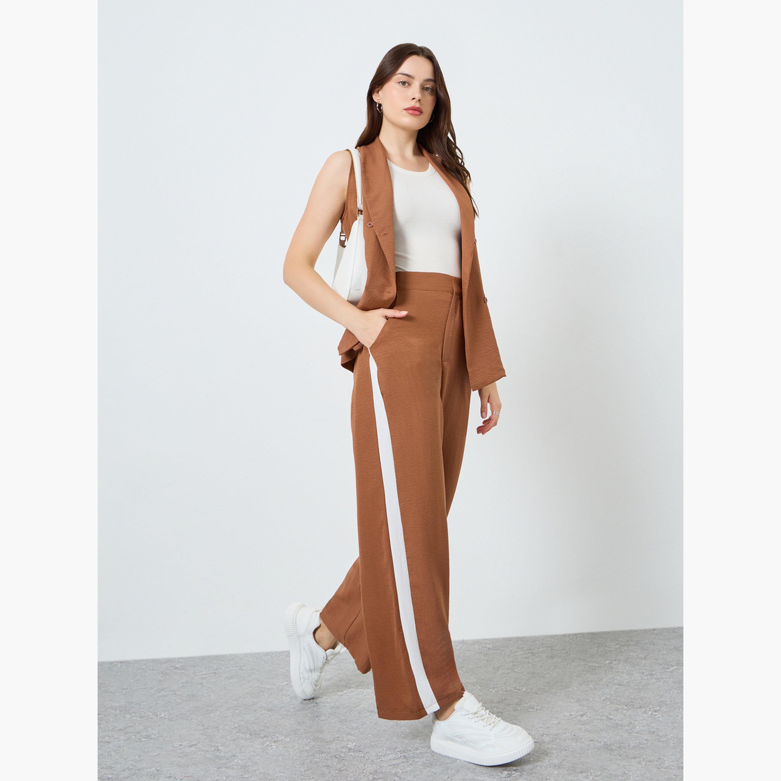 طقم منسق من بلازر بياقة شال وبنطال بأرجل مستقيمة-women-clothing-coordsets-image-1