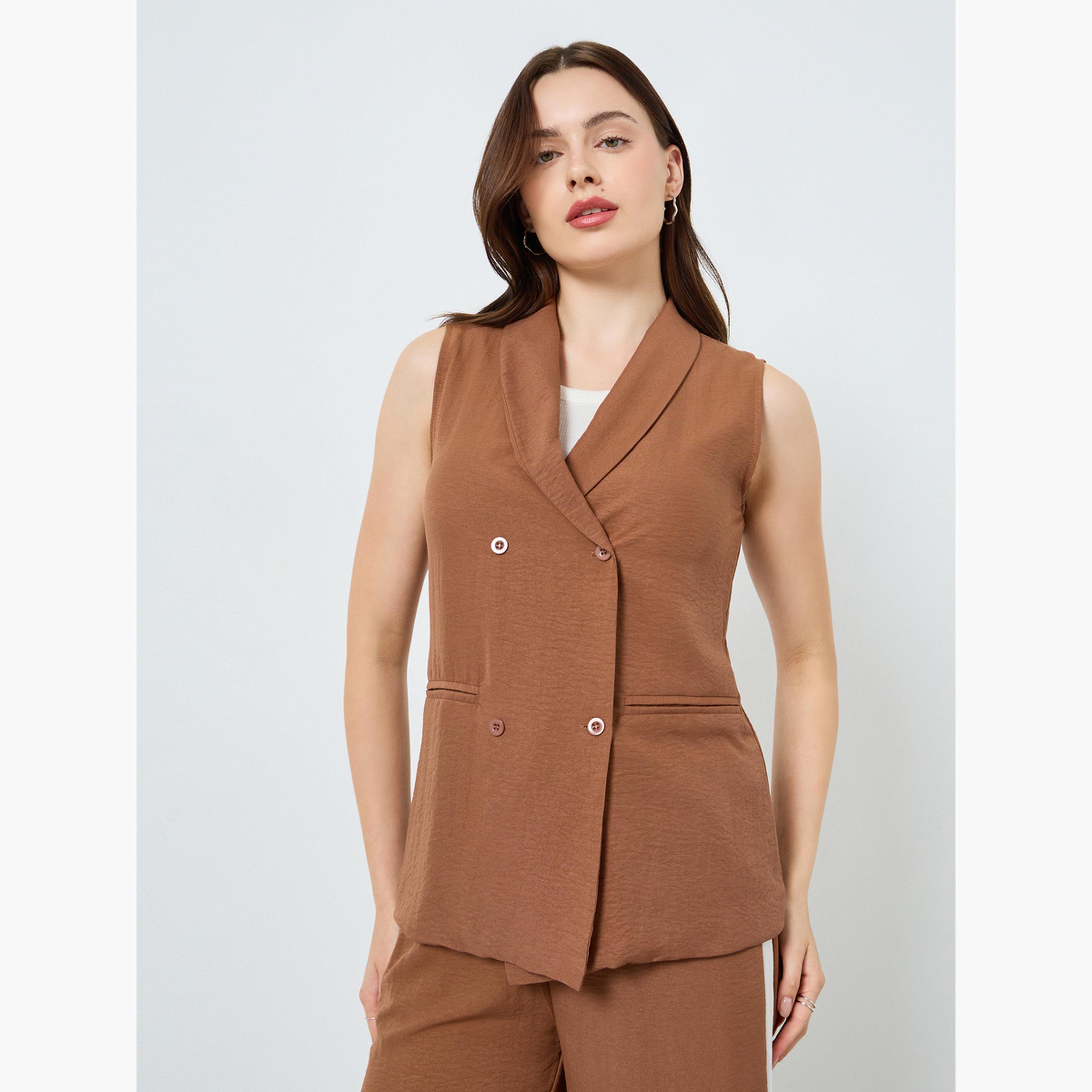 طقم منسق من بلازر بياقة شال وبنطال بأرجل مستقيمة-women-clothing-coordsets-image-2