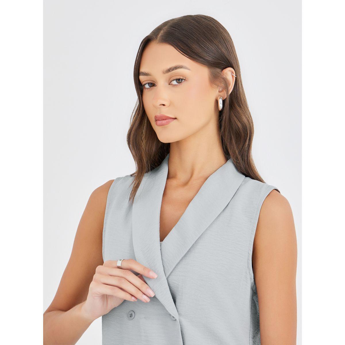 Styli Solid Shawl Collar Sleeveless Blazer and Side Stripe Straight Leg Pants Co-Ords-women-clothing-coordsets-image-4