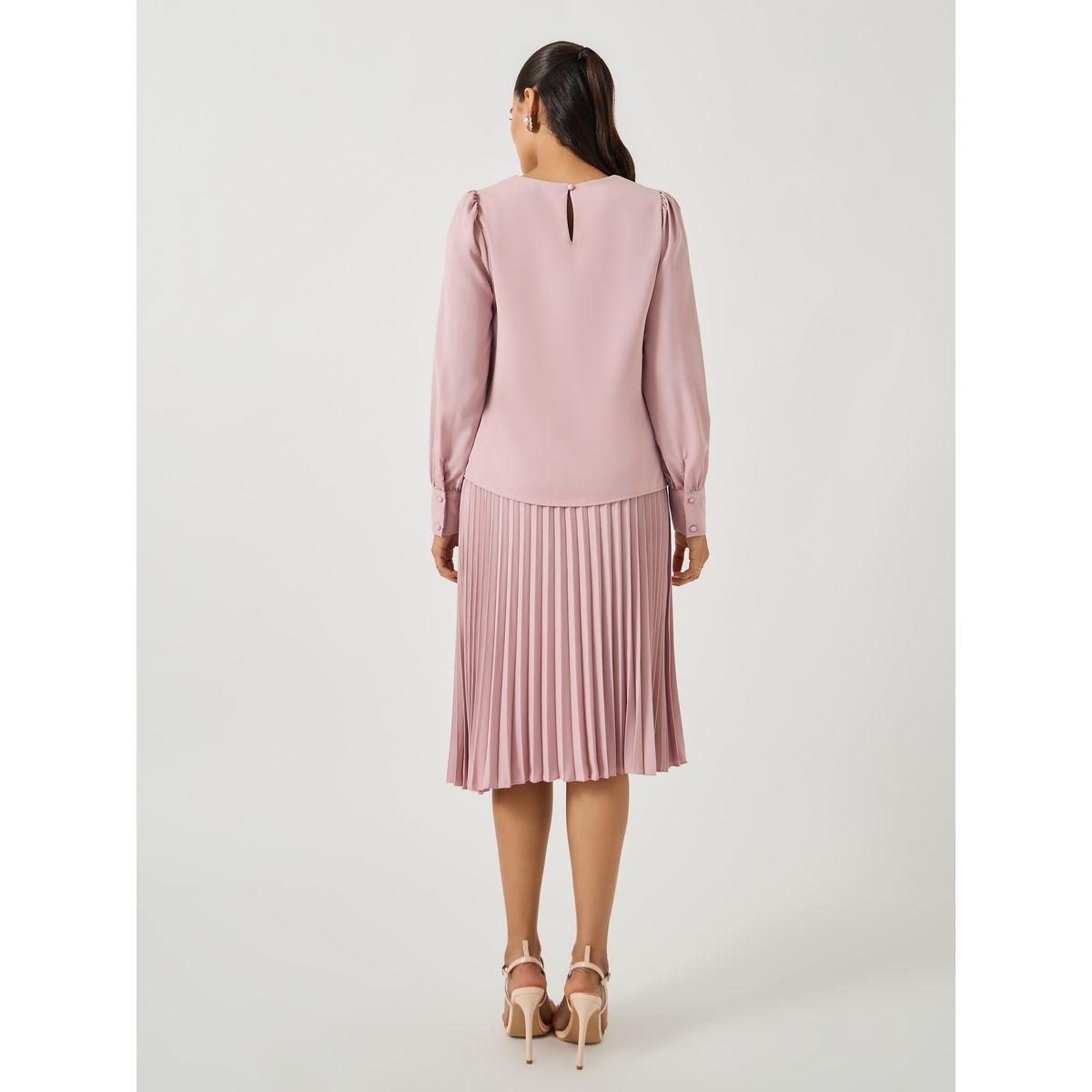 Styli Plain Volume Sleeves Top and Pleated Skirt Co-Ords-women-clothing-coordsets-image-5