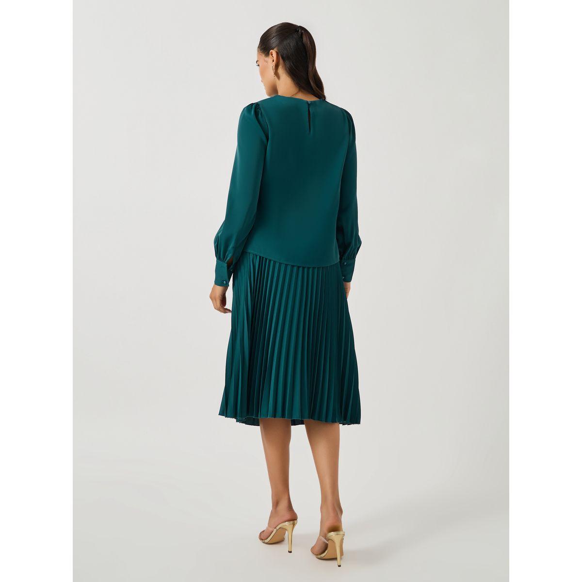 Styli Plain Volume Sleeves Top and Pleated Skirt Co-Ords-women-clothing-coordsets-image-4