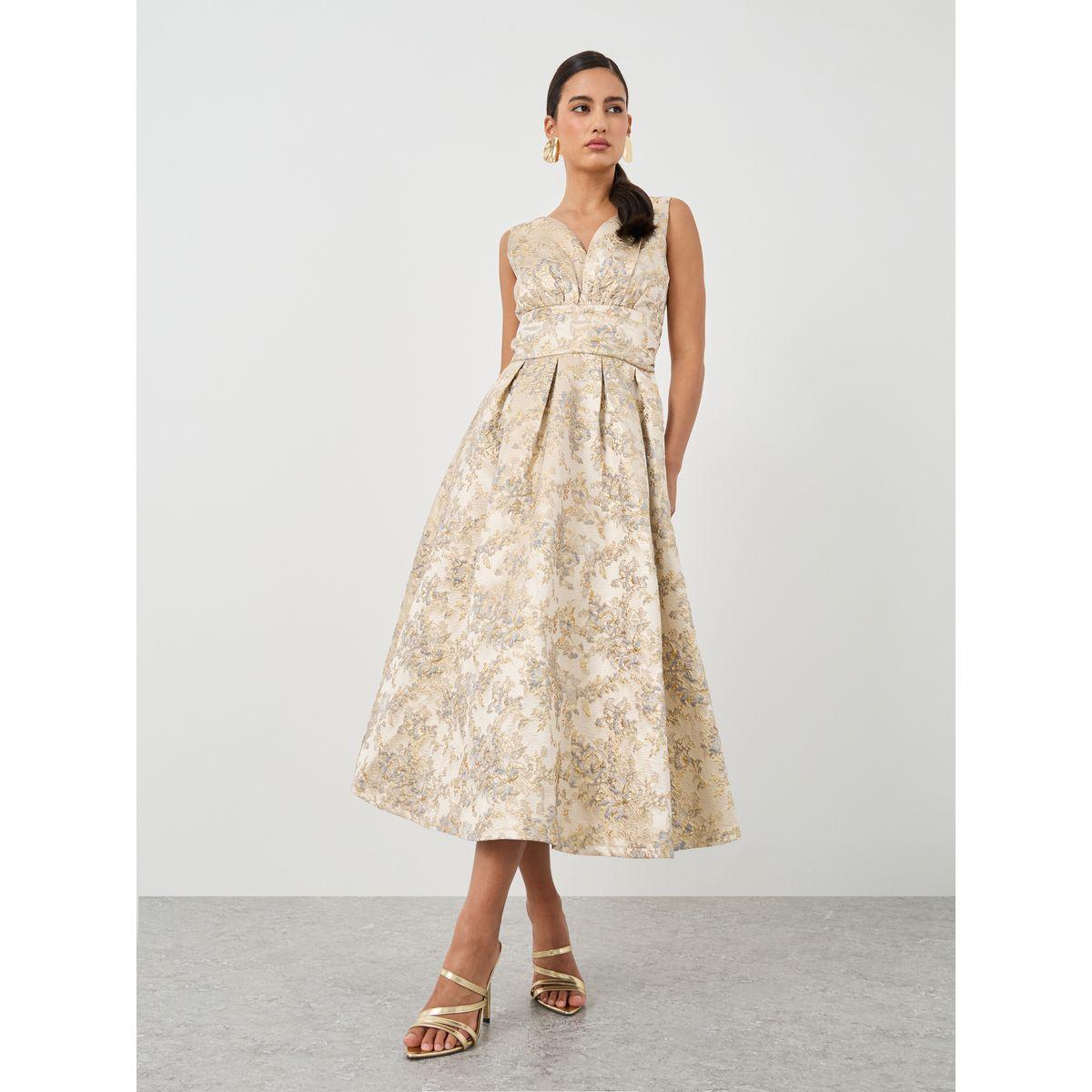 Styli  Jacquard Satin Sleeveless A-Line Midi Dress-women-clothing-dresses-image-1