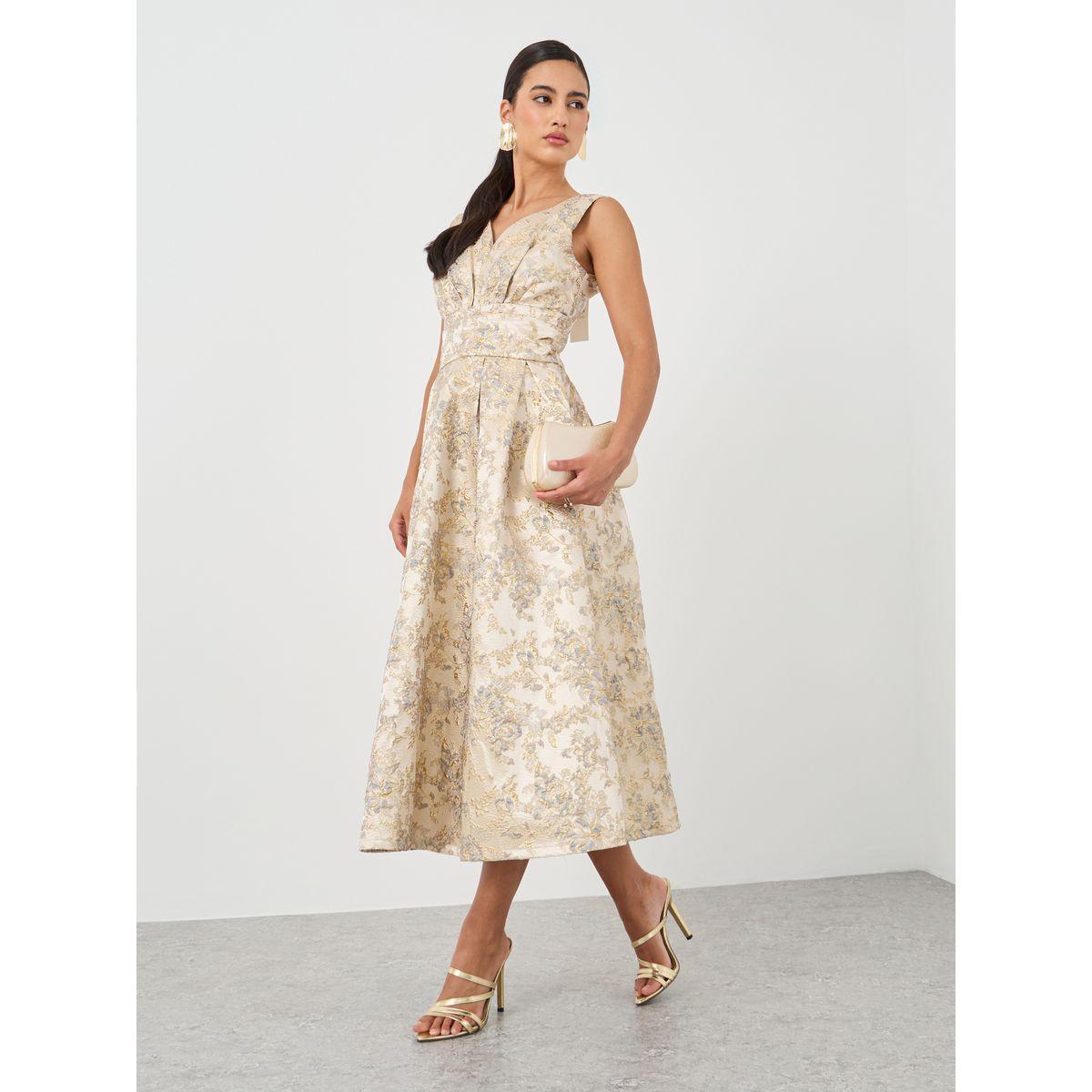 Styli  Jacquard Satin Sleeveless A-Line Midi Dress-women-clothing-dresses-image-2