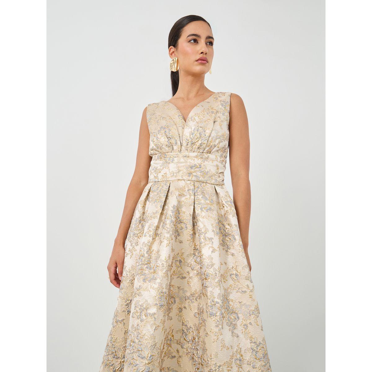 Styli  Jacquard Satin Sleeveless A-Line Midi Dress-women-clothing-dresses-image-3