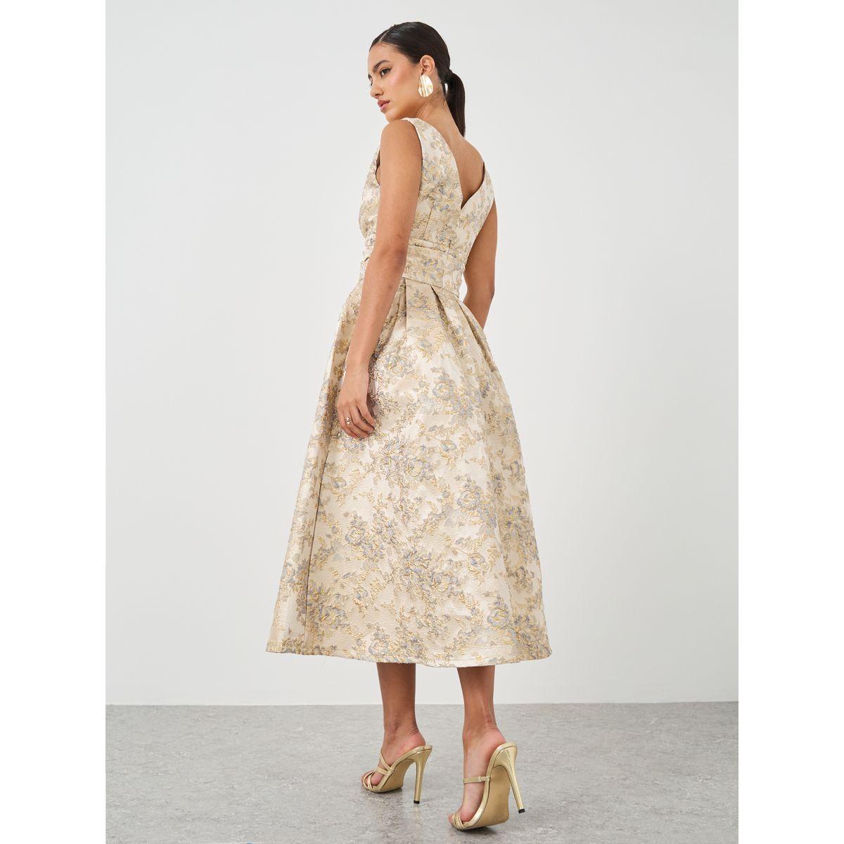Styli  Jacquard Satin Sleeveless A-Line Midi Dress-women-clothing-dresses-image-5