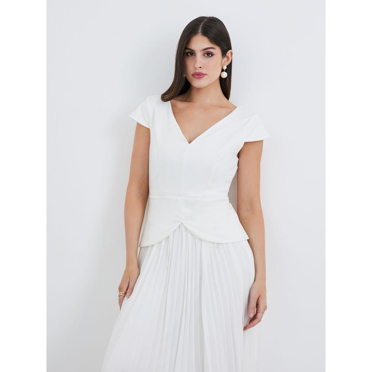 فستان ميدي سادة بأكمام قصيرة وكسرات-women-clothing-dresses-image-3