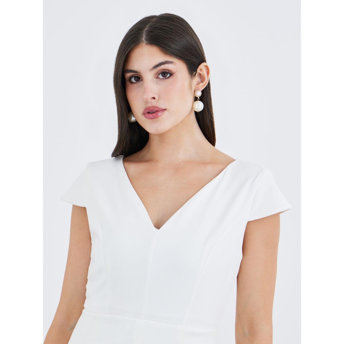 فستان ميدي سادة بأكمام قصيرة وكسرات-women-clothing-dresses-image-4
