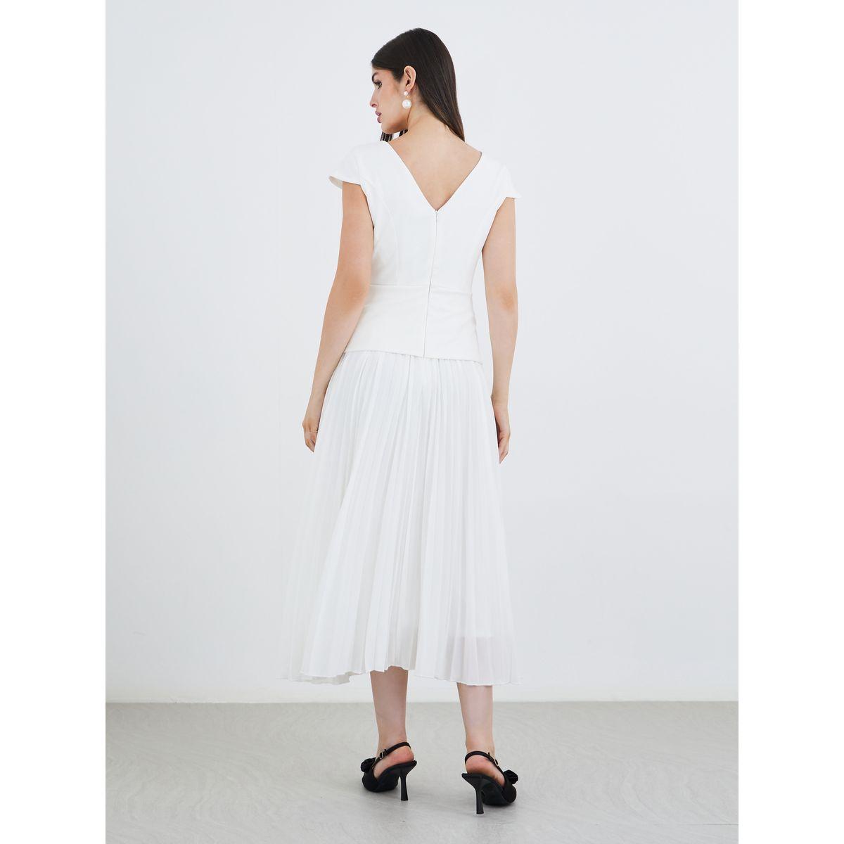 فستان ميدي سادة بأكمام قصيرة وكسرات-women-clothing-dresses-image-5