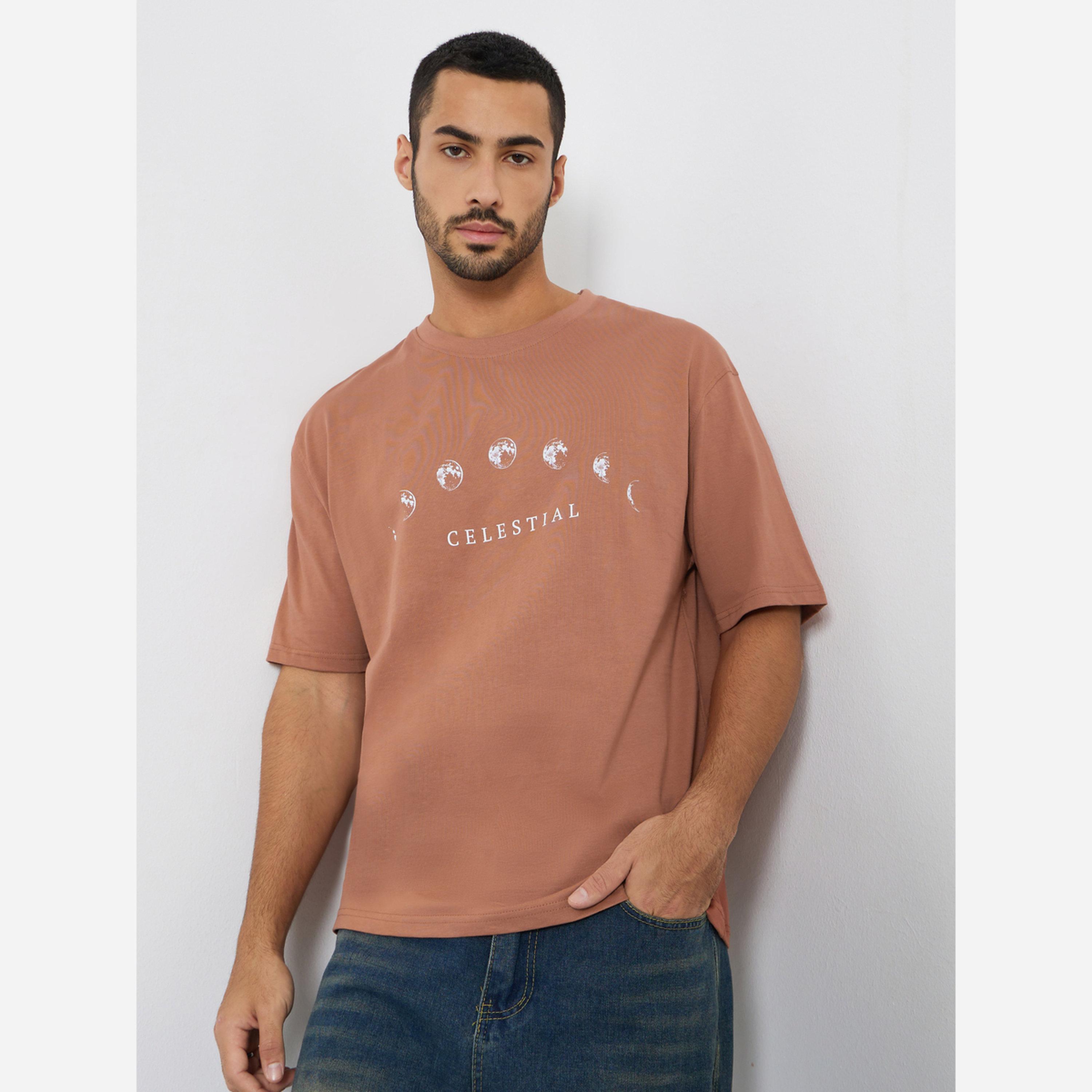 Styli Men Brown Celestial Graphic Oversized T-Shirt-men-clothing-tshirtsandpolos-tshirts-image-1