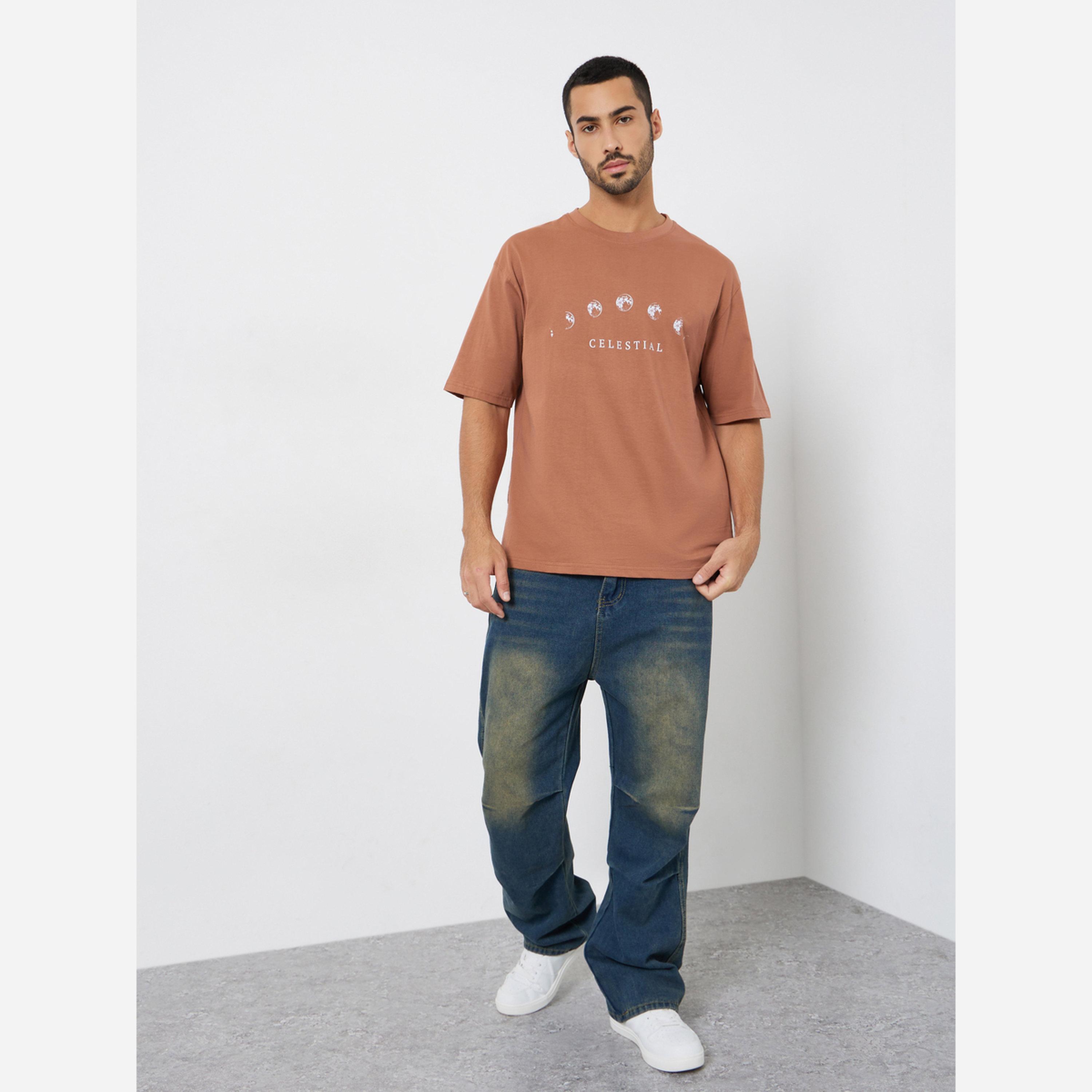 Styli Men Brown Celestial Graphic Oversized T-Shirt-men-clothing-tshirtsandpolos-tshirts-image-2