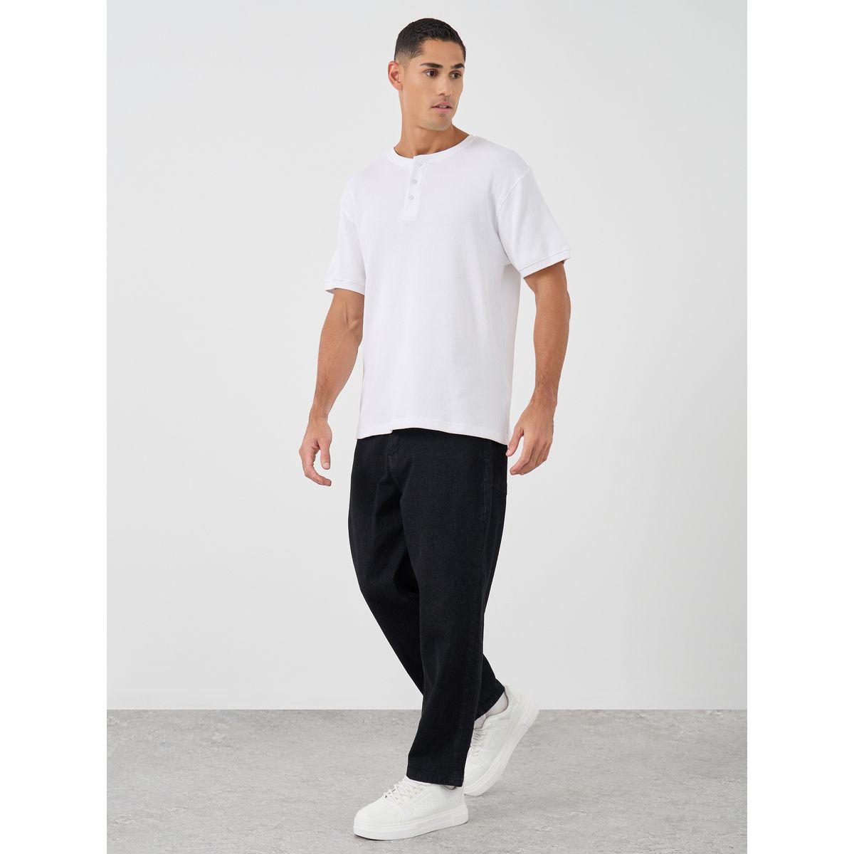 تيشيرت محبوك بنمط وافل مع ياقة بأزرار-men-clothing-tshirtsandpolos-polos-image-2