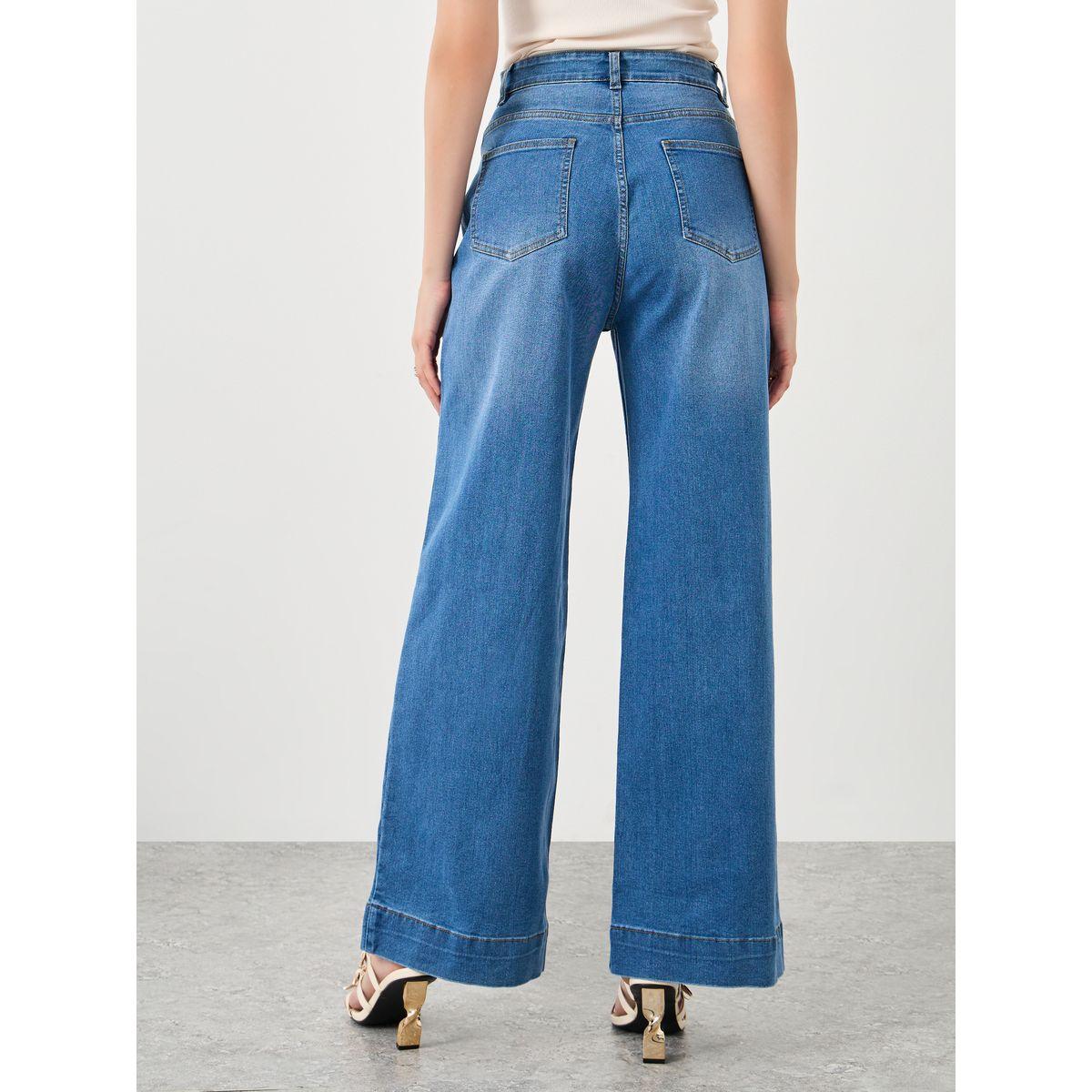 جينز بأرجل واسعة وخصر متوسط مع جيب مرقع-women-clothing-bottoms-jeans-image-4