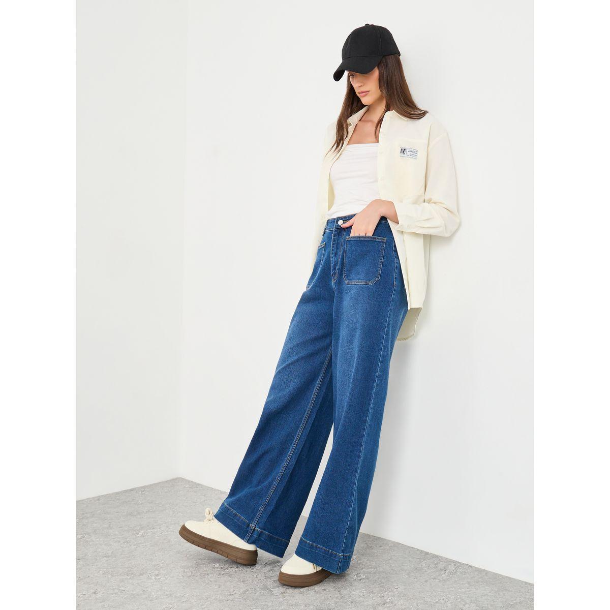 Styli Mid Rise Wide Leg Jeans with Patch Pocket-women-clothing-bottoms-jeans-image-1