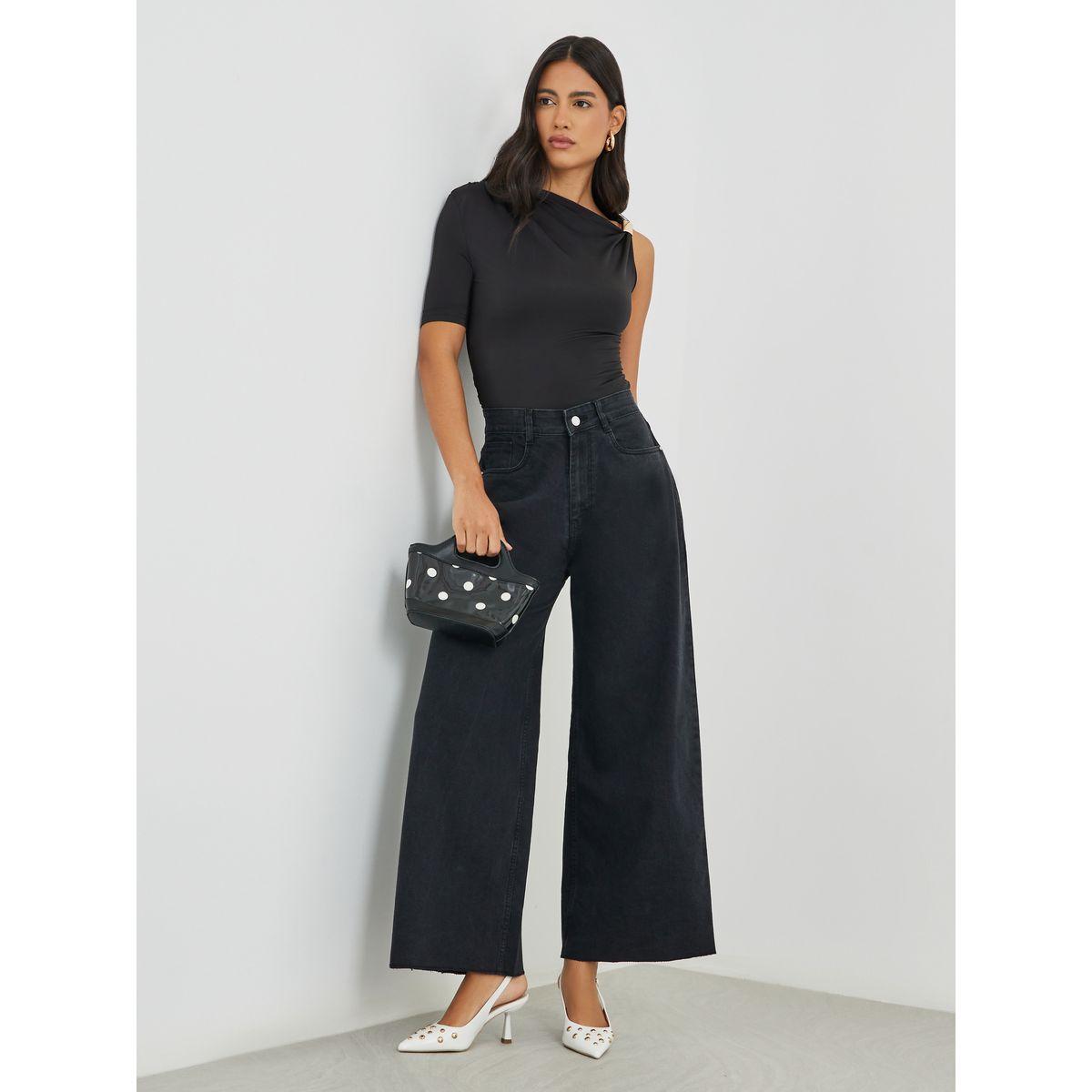 Styli High Rise Kick Flare Jeans with Raw-Edge Hem-women-clothing-bottoms-jeans-image-1