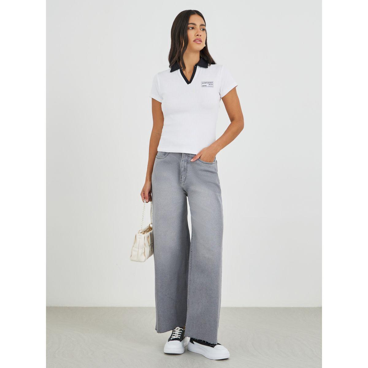 Styli High Rise Kick Flare Jeans with Raw-Edge Hem-women-clothing-bottoms-jeans-image-1