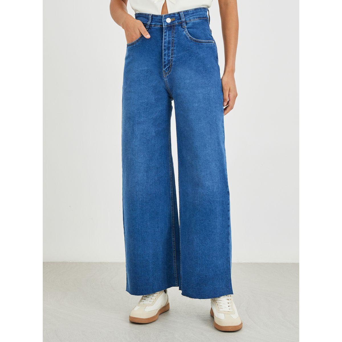 جينز واسع بخصر عالي وحافة خام-women-clothing-bottoms-jeans-image-2