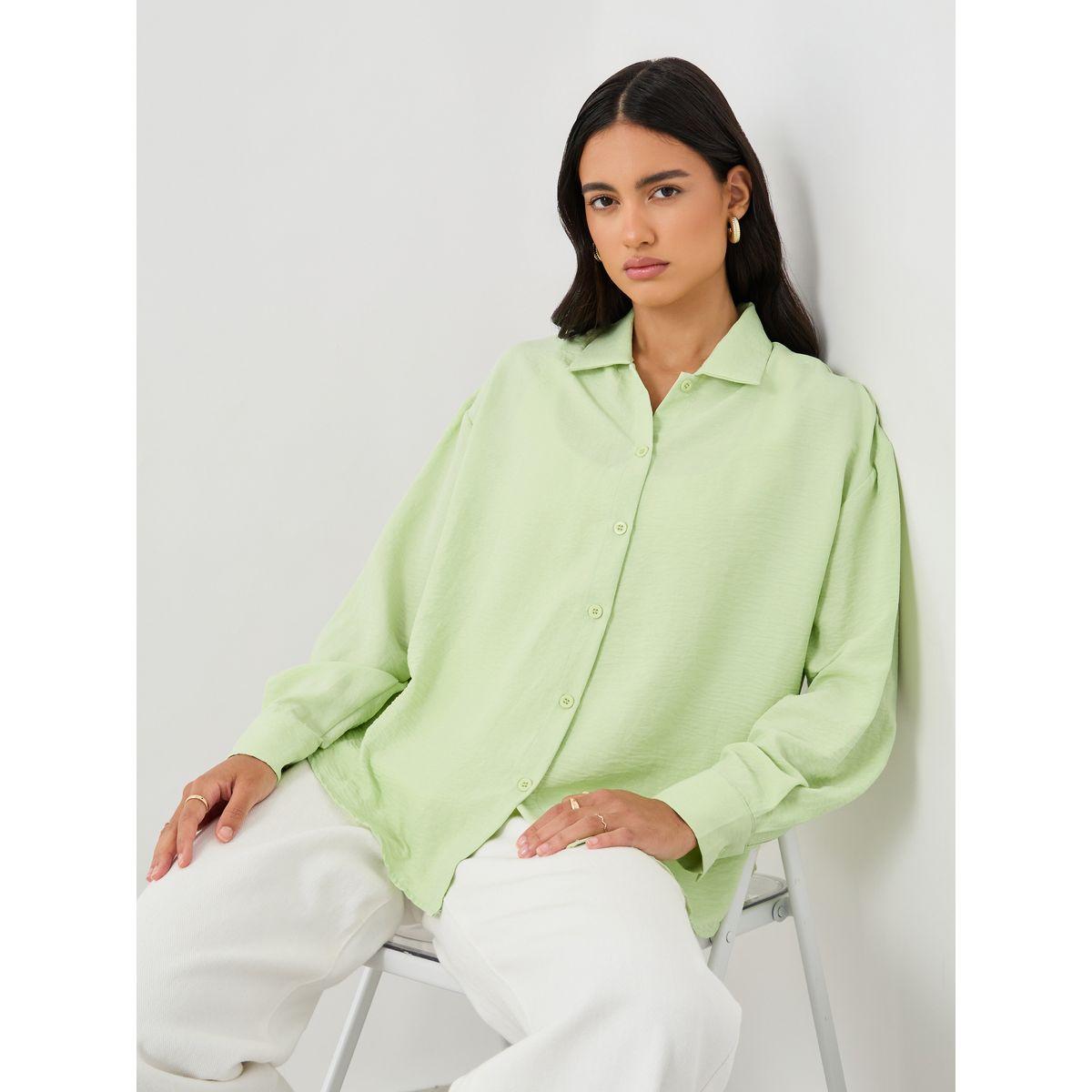 Styli Solid Spread Collar Regular Fit Shirt-women-clothing-shirtsandblouses-shirts-image-1
