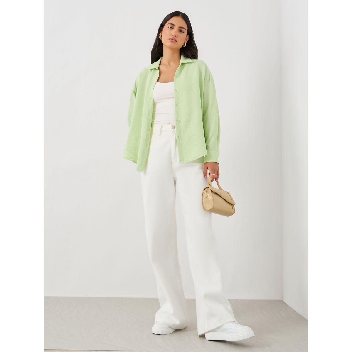 Styli Solid Spread Collar Regular Fit Shirt-women-clothing-shirtsandblouses-shirts-image-3