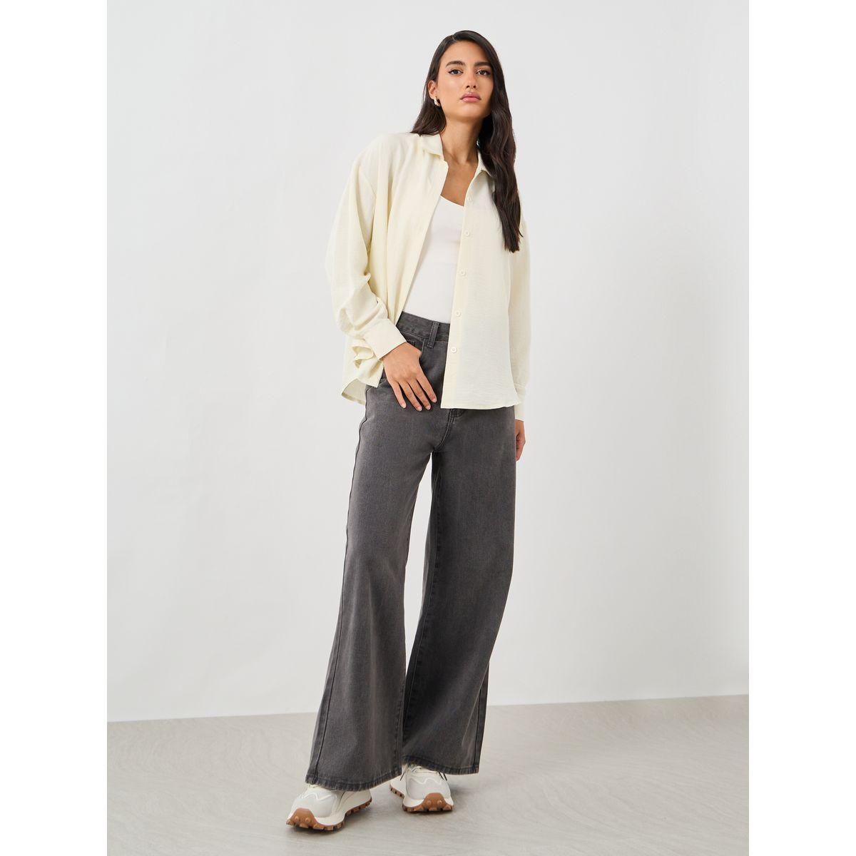 Styli Solid Spread Collar Regular Fit Shirt-women-clothing-shirtsandblouses-shirts-image-3