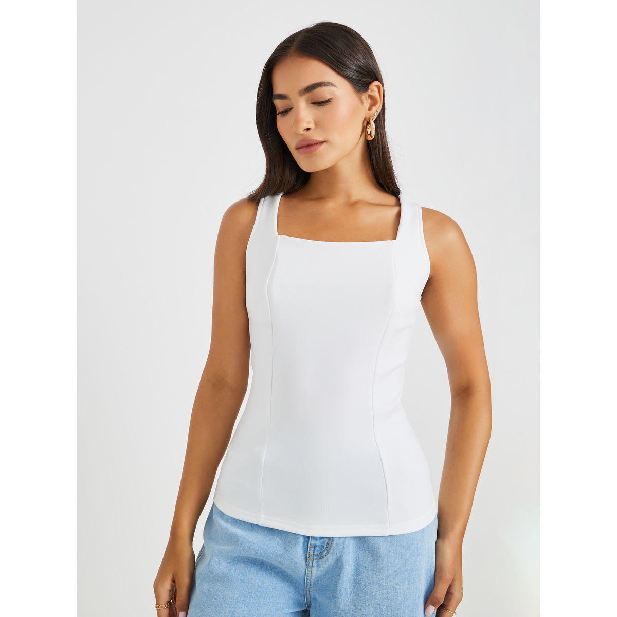 Styli Solid Square Neck Strappy Top-women-clothing-shirtsandblouses-blouses-image-1
