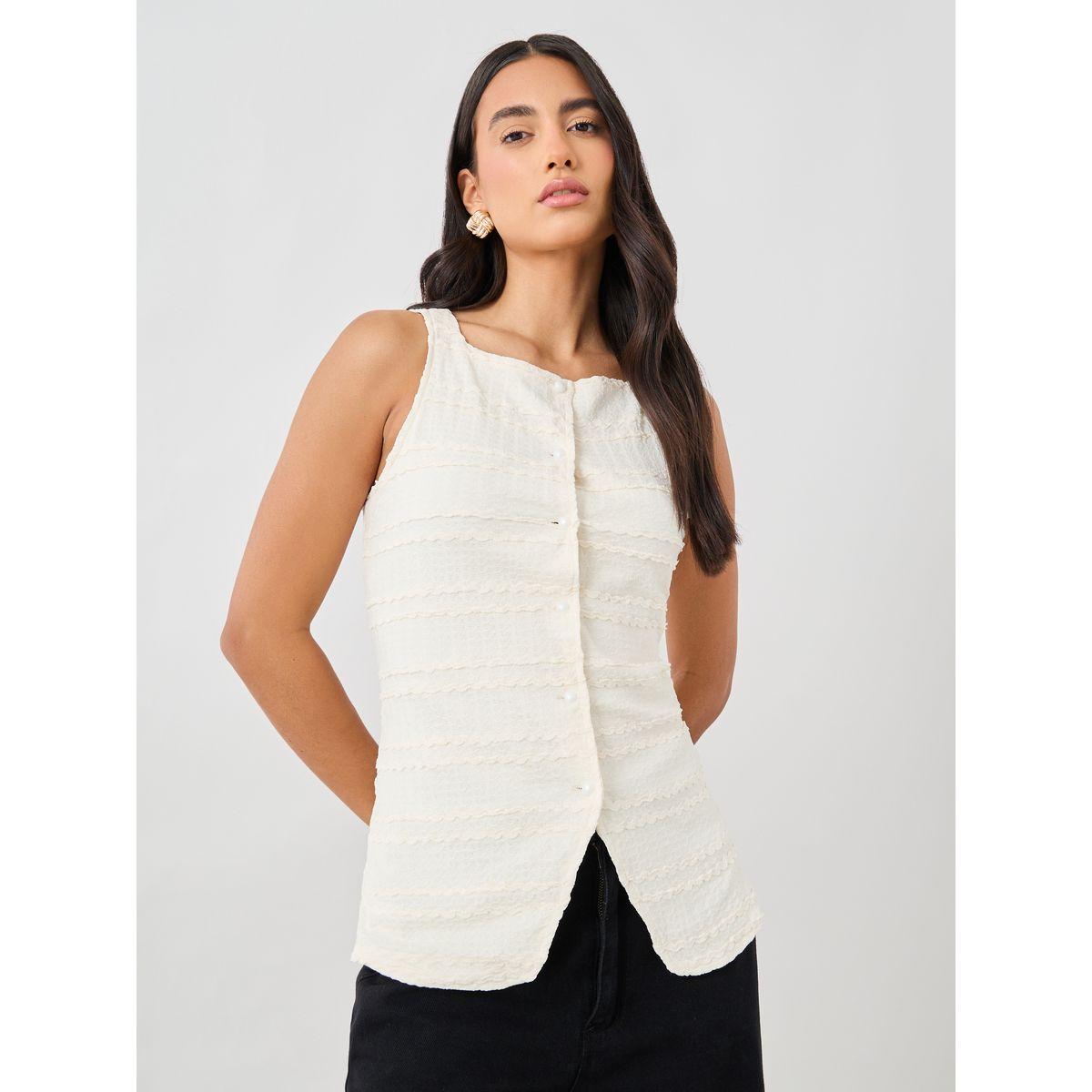 Styli Textured Square Neck Button Front Waistcoat-women-clothing-coatsandjackets-waistcoats-image-1
