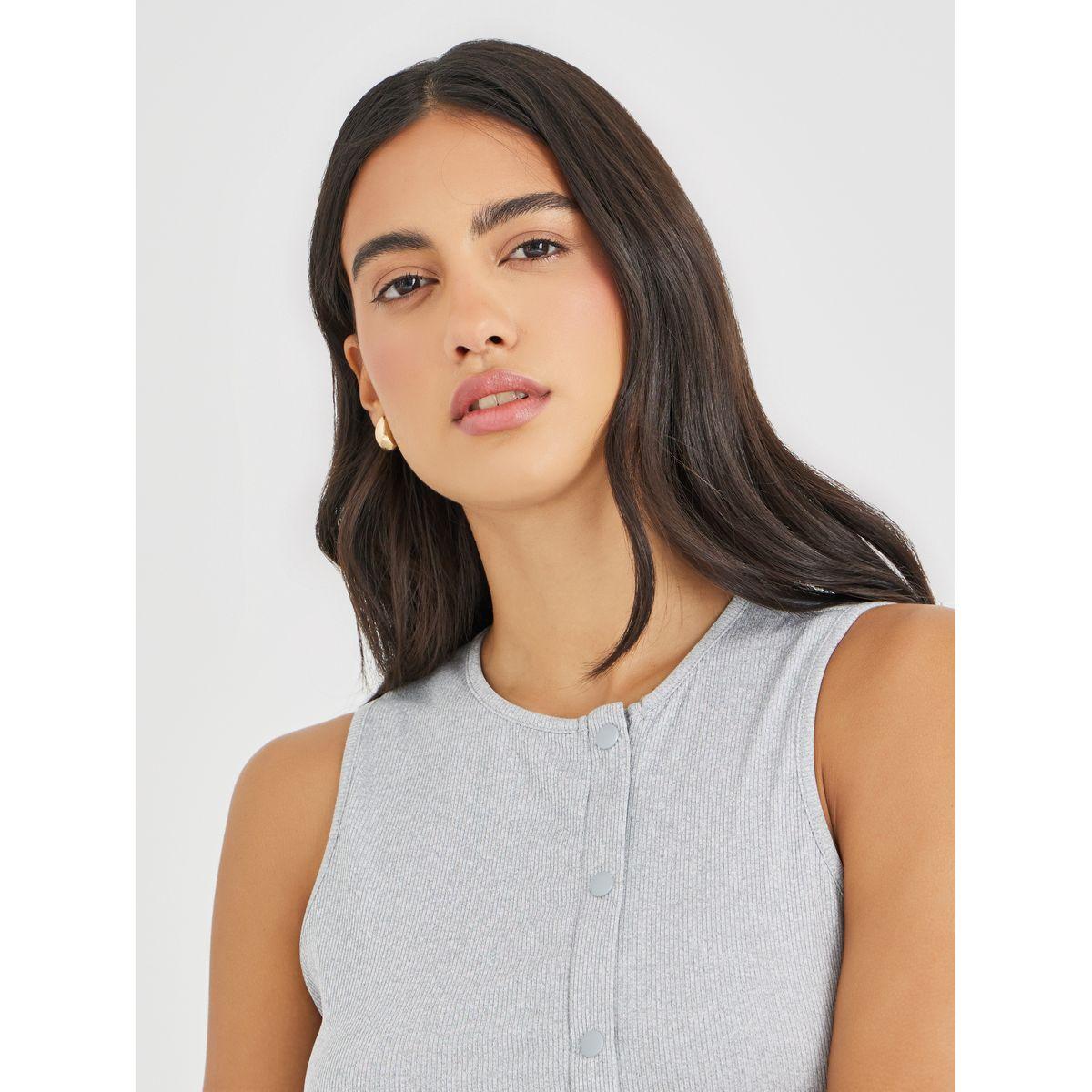 Styli Ribbed Knit Buttoned Top-women-clothing-tshirts-image-3