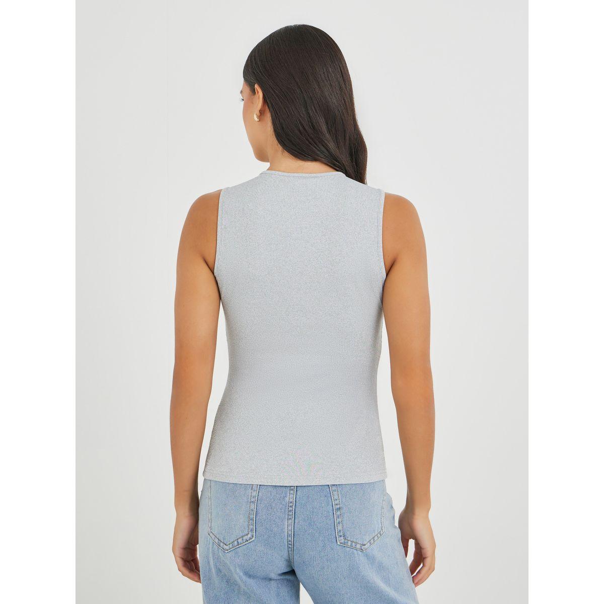 Styli Ribbed Knit Buttoned Top-women-clothing-tshirts-image-4
