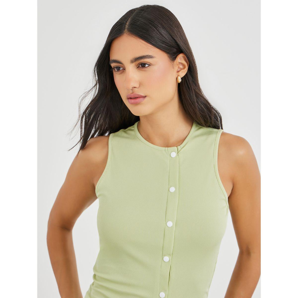Styli Ribbed Knit Sleeveless Buttoned Top-women-clothing-tshirts-image-3