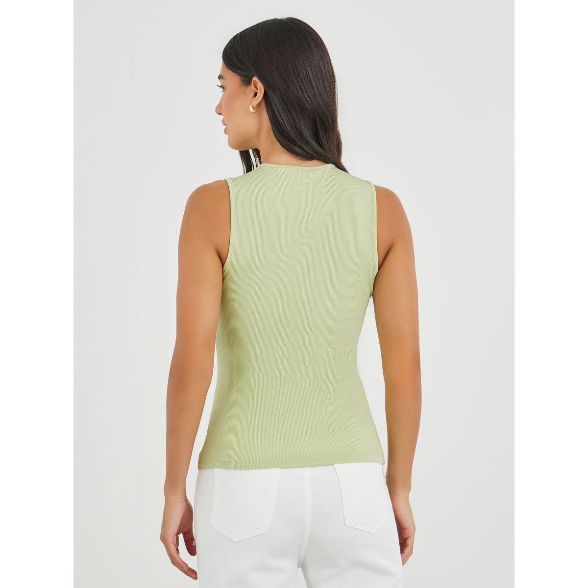 Styli Ribbed Knit Sleeveless Buttoned Top-women-clothing-tshirts-image-4