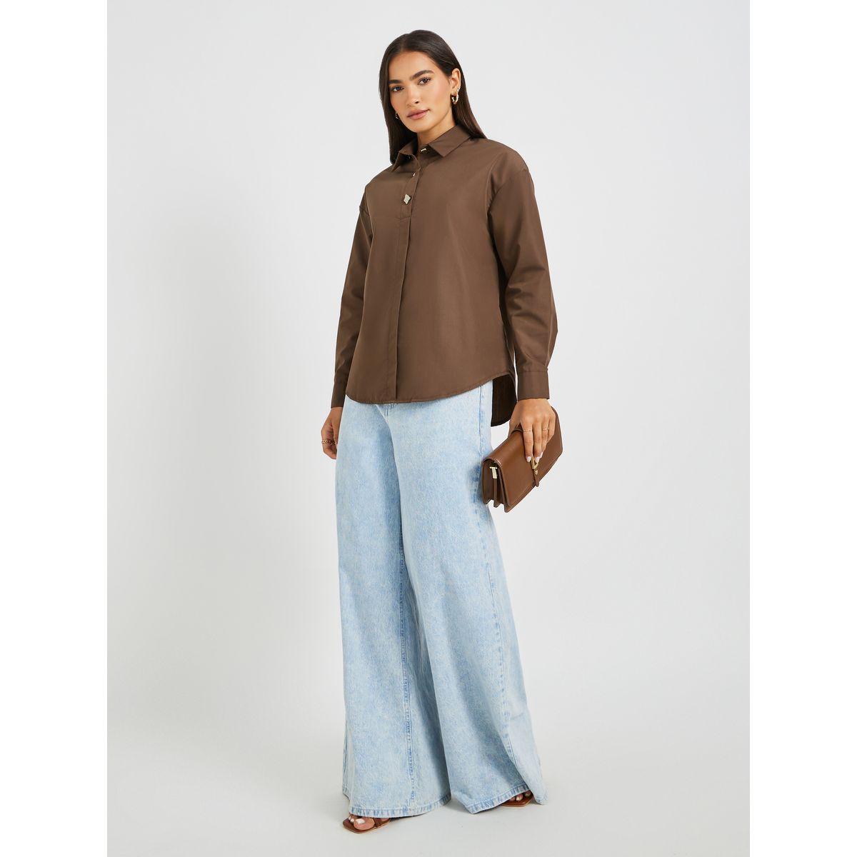 Styli Solid Oversized Buttoned Spread Collar Shirt-women-clothing-shirtsandblouses-shirts-image-2