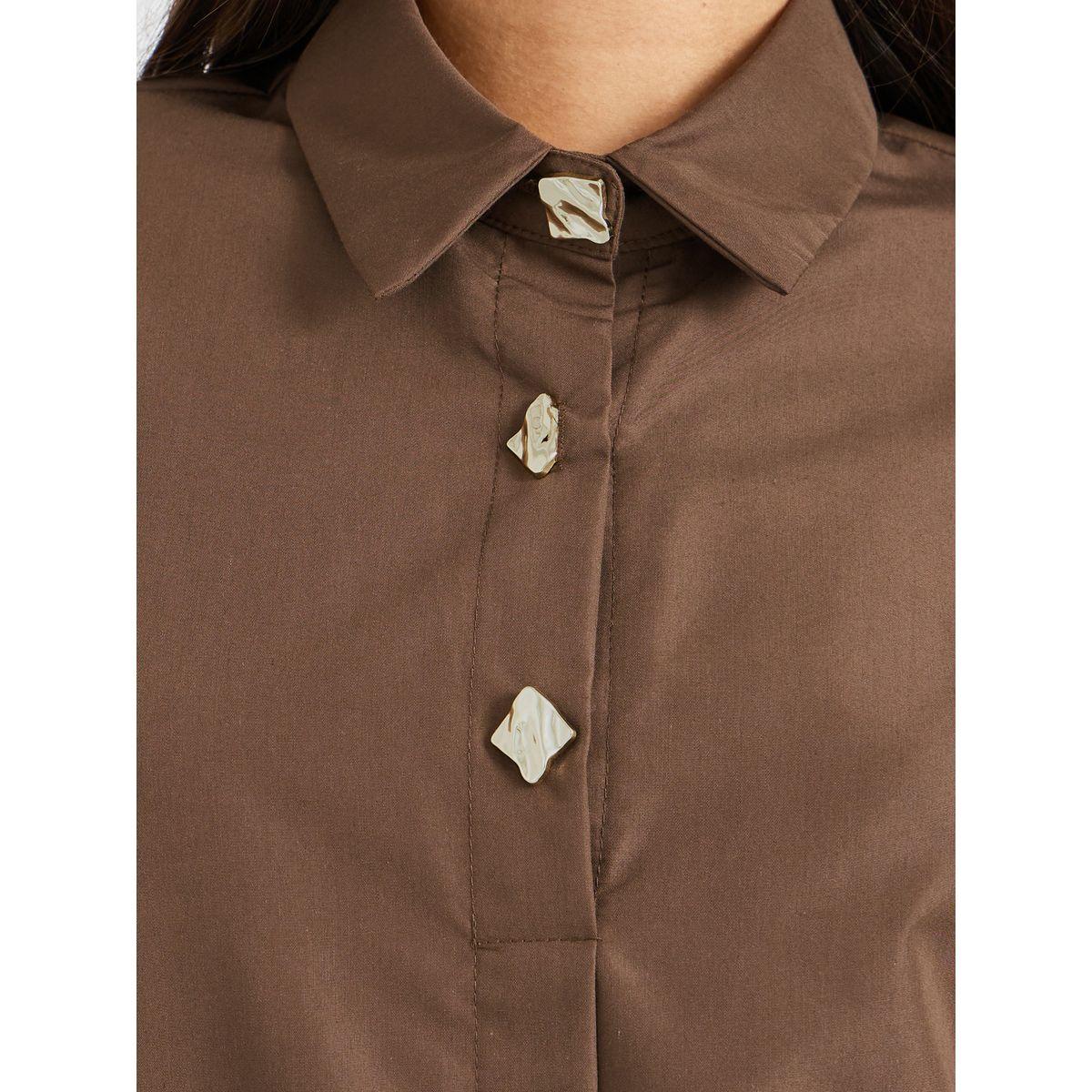 بلوزة سادة فضفاضة بياقة سبريد وأزرار-women-clothing-shirtsandblouses-shirts-image-3