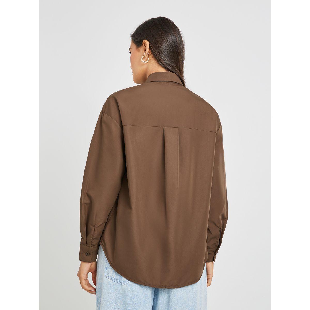 بلوزة سادة فضفاضة بياقة سبريد وأزرار-women-clothing-shirtsandblouses-shirts-image-4