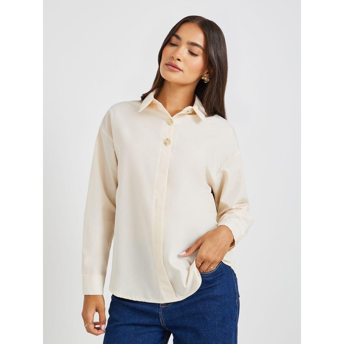 Styli Solid Oversized Buttoned Spread Collar Shirt-women-clothing-shirtsandblouses-shirts-image-1