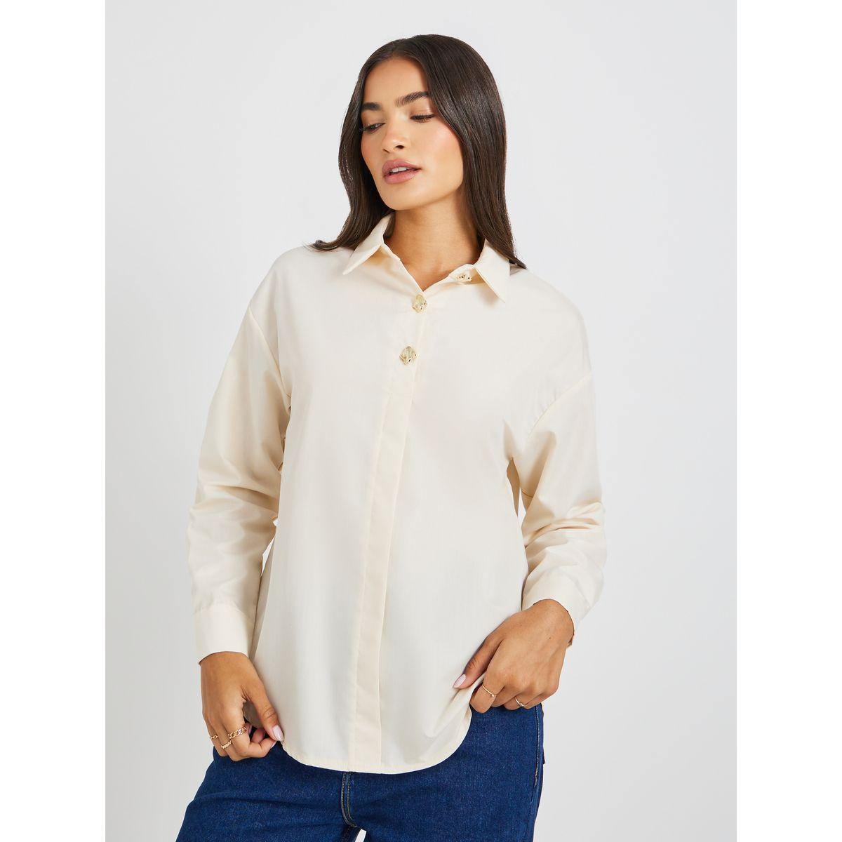 Styli Solid Oversized Buttoned Spread Collar Shirt-women-clothing-shirtsandblouses-shirts-image-2