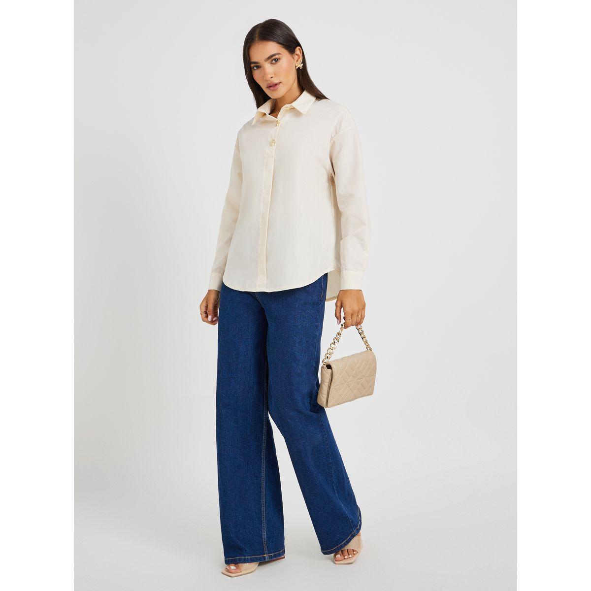 Styli Solid Oversized Buttoned Spread Collar Shirt-women-clothing-shirtsandblouses-shirts-image-3