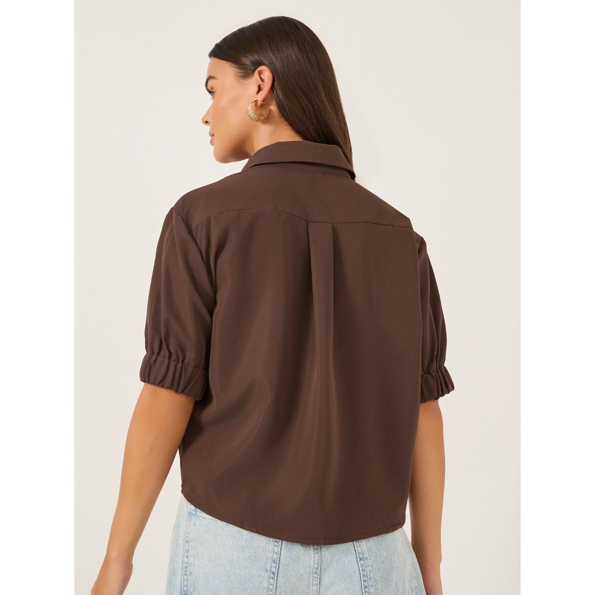 Styli Solid Puff Sleeve Boxy Fit Spread Collar Shirt-women-clothing-shirtsandblouses-shirts-image-4