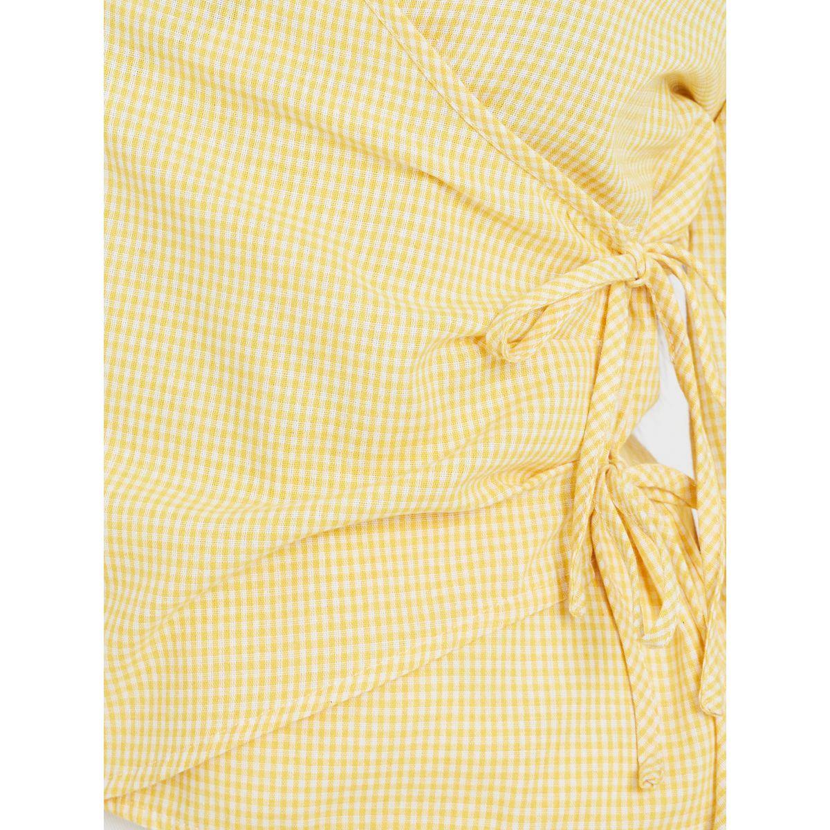بلوزة بطبعة جينجام ونمط لف مع أربطة-women-clothing-shirtsandblouses-blouses-image-4