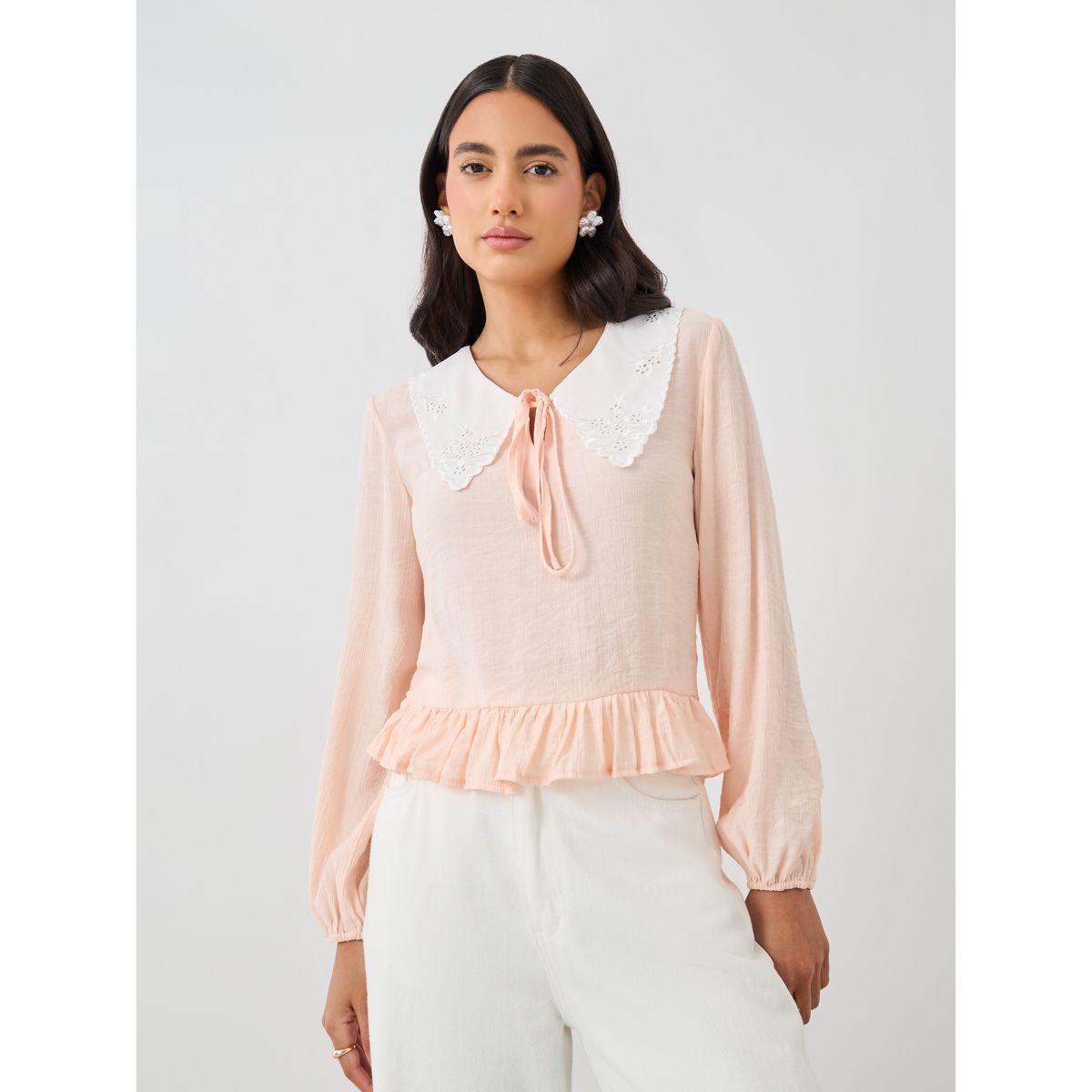 بلوزة بأكمام بالون مع تفاصيل ياقة بأربطة-women-clothing-shirtsandblouses-blouses-image-3