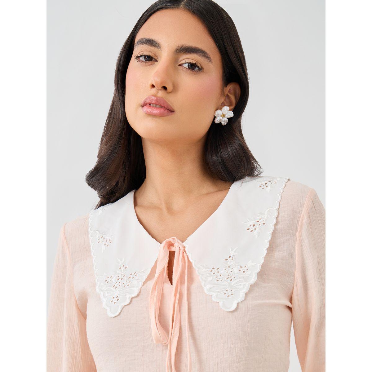 بلوزة بأكمام بالون مع تفاصيل ياقة بأربطة-women-clothing-shirtsandblouses-blouses-image-4