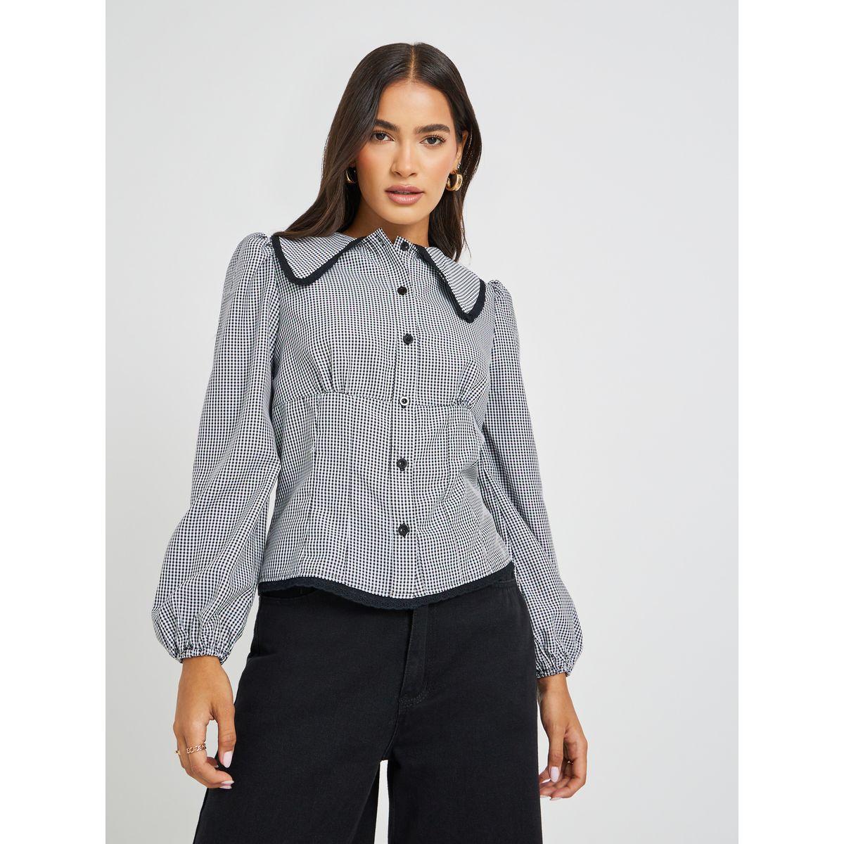 Styli Gingham Print Balloon Sleeve Relaxed Fit Shirt-women-clothing-shirtsandblouses-shirts-image-1