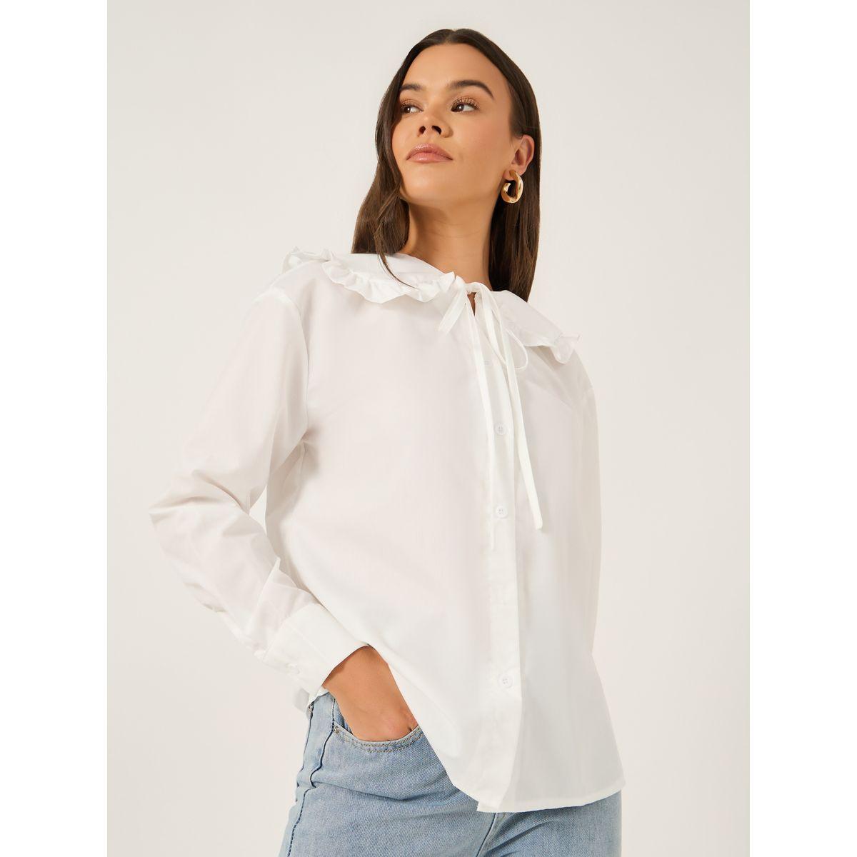 Styli Solid Peter Pan Collar Button Front Blouse with Tie Detail-women-clothing-shirtsandblouses-blouses-image-1