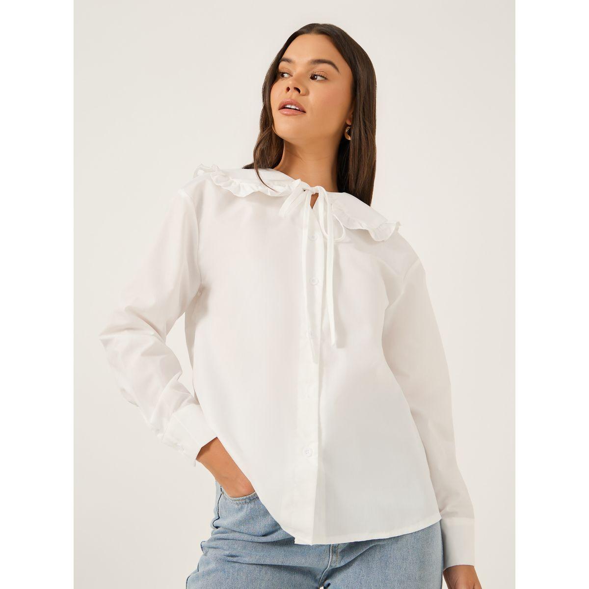 Styli Solid Peter Pan Collar Button Front Blouse with Tie Detail-women-clothing-shirtsandblouses-blouses-image-3