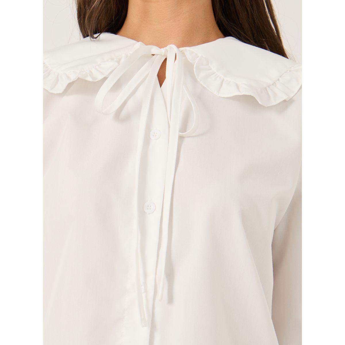 Styli Solid Peter Pan Collar Button Front Blouse with Tie Detail-women-clothing-shirtsandblouses-blouses-image-4