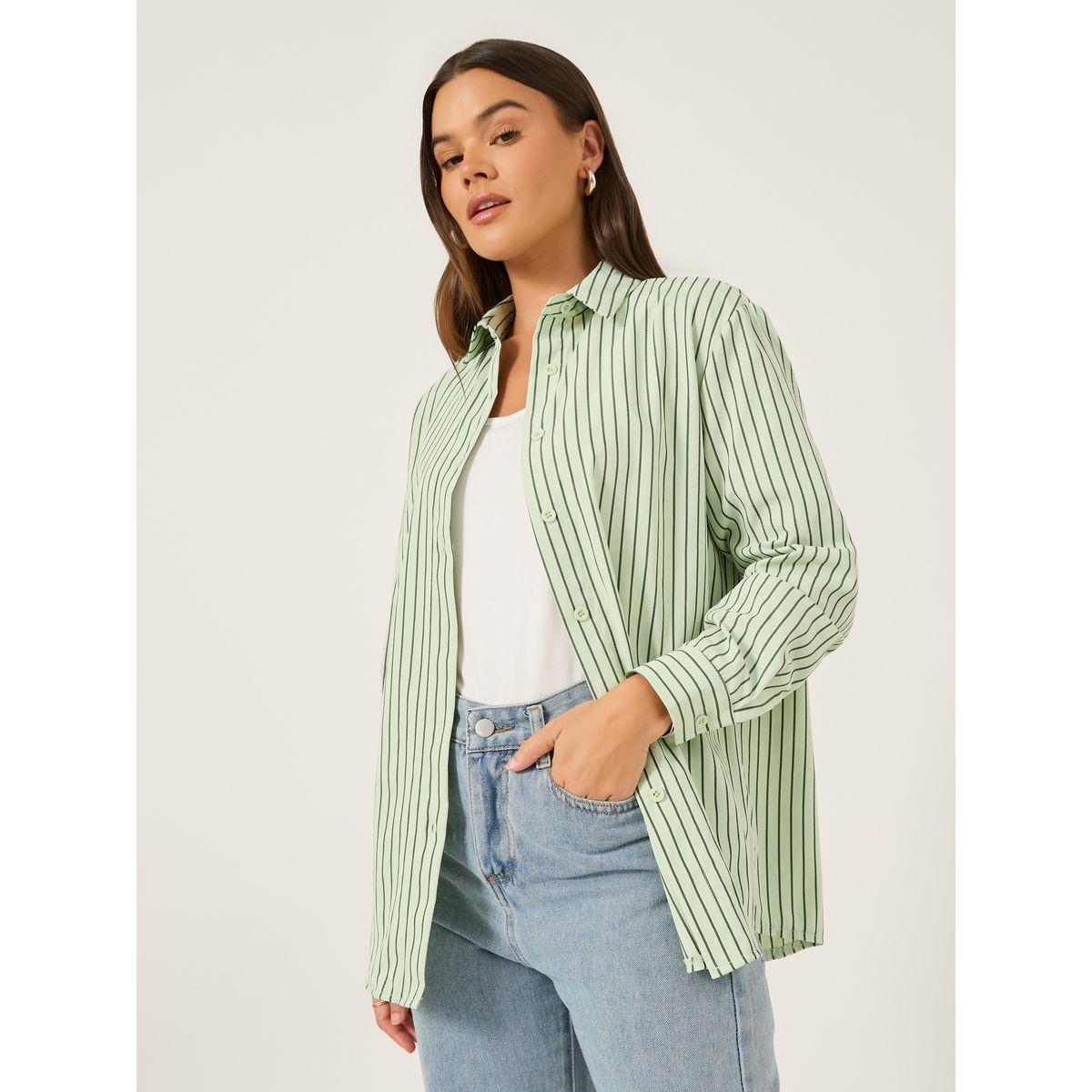 بلوزة مخططة بقصة عادية وياقة سبريد-women-clothing-shirtsandblouses-shirts-image-1