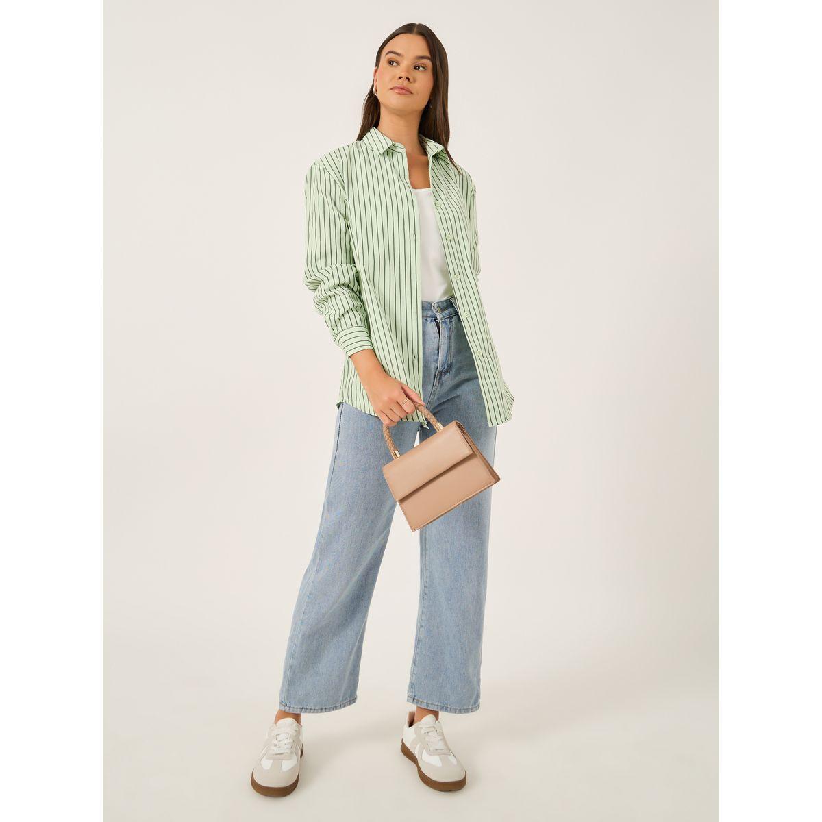 بلوزة مخططة بقصة عادية وياقة سبريد-women-clothing-shirtsandblouses-shirts-image-2