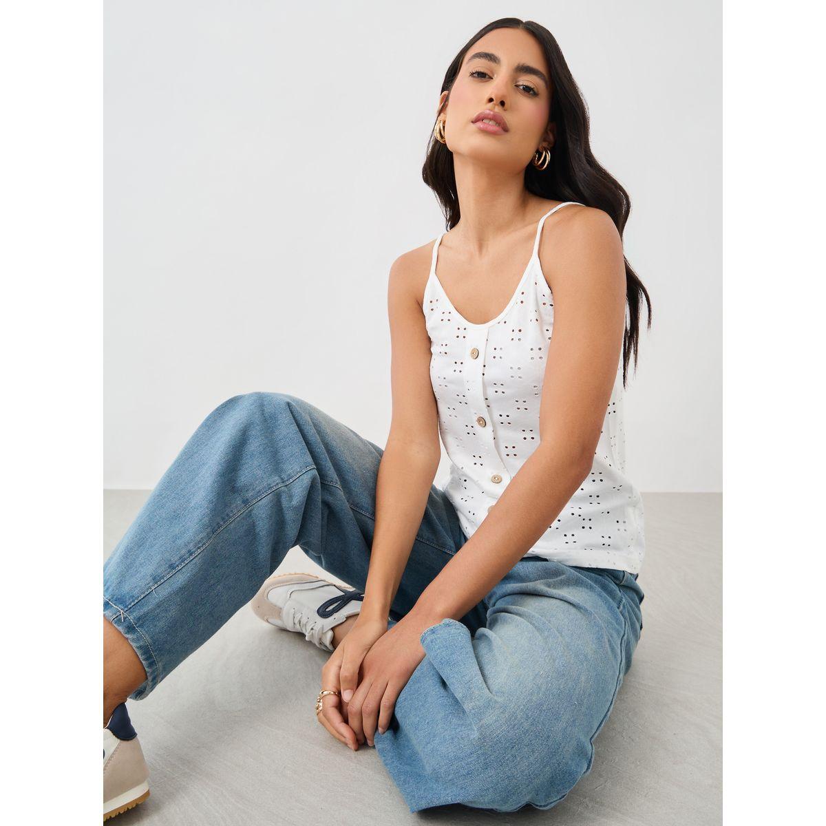 Styli Embroidered Buttoned Strappy Cami Top-women-clothing-tshirts-image-1