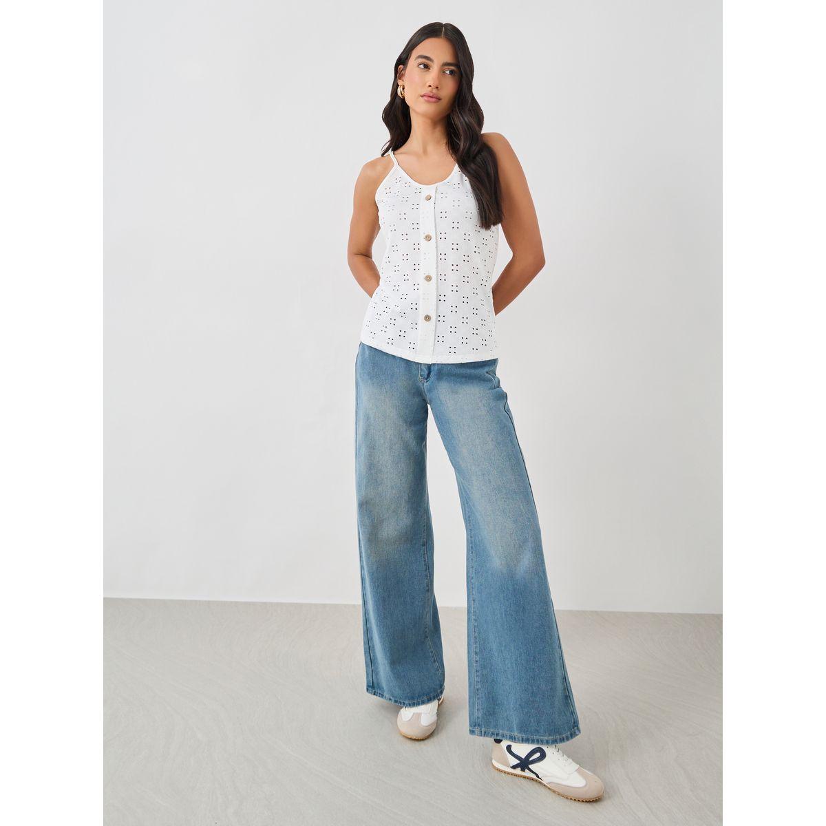 Styli Embroidered Buttoned Strappy Cami Top-women-clothing-tshirts-image-2