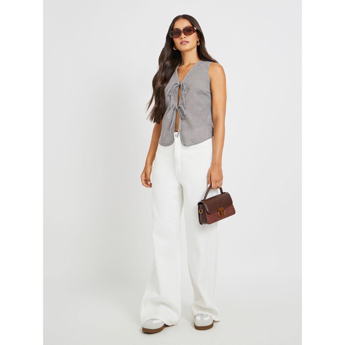 بلوزة بلا أكمام بطبعة جينجام مع أربطة-women-clothing-shirtsandblouses-blouses-image-2