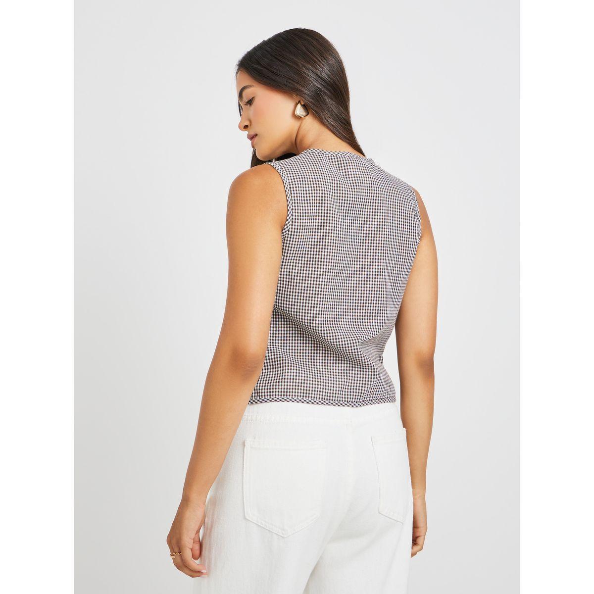 Styli Gingham Print Tie-Up Detail  Sleeveless Top-women-clothing-shirtsandblouses-blouses-image-4
