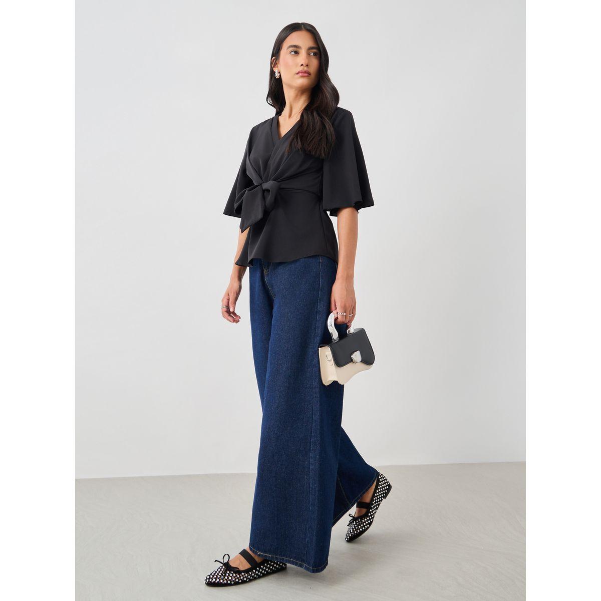 بلوزة سادة بتفاصيل أربطة على الخصر-women-clothing-shirtsandblouses-blouses-image-2
